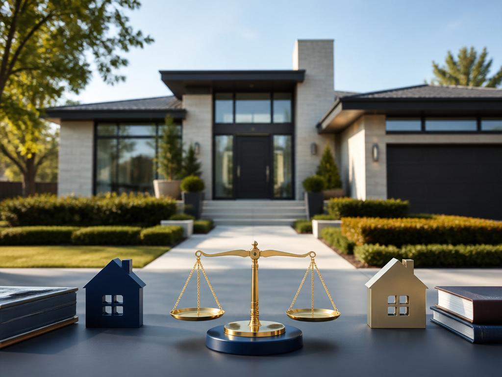 Home and scales of justice representing property division